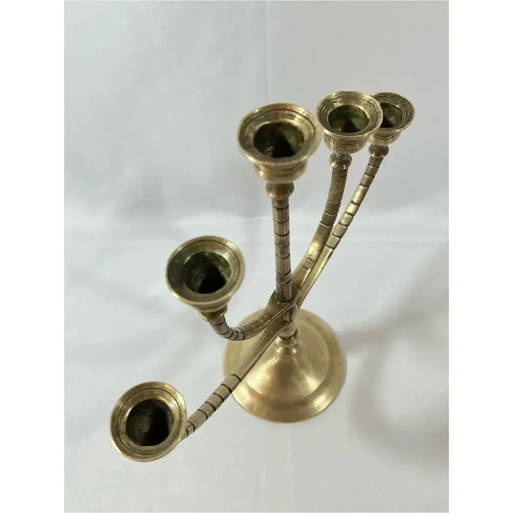 Vintage Brass 5-Arm Candelabra Candle Holder Patina Candelabrum Centerpiece